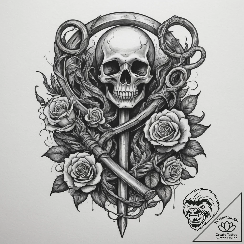 Tattoo sketch: a hand holding a scythe or a s... - tattoo sketch (№1754733256_0, 09.08.2025 09:54) — tattoovalue.net