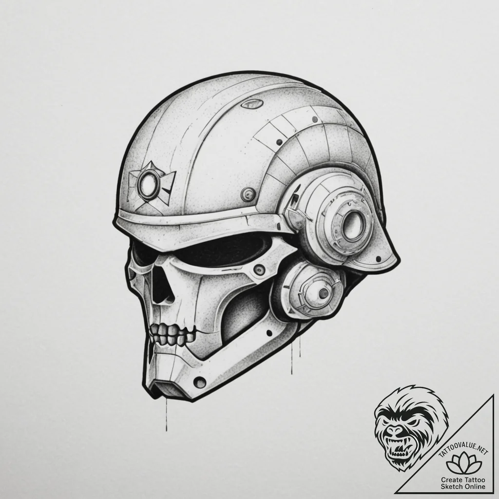 Tattoo sketch a stylized combat helmet subtly... - tattoo sketch (№1754733653_0, 09.08.2025 10:00) — tattoovalue.net