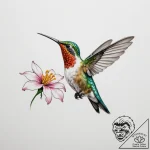 A tiny, colorful hummingbird hovering next to… – tattoo sketch (№1754735251_0, 09.08.2025 10:27) — tattoovalue.net