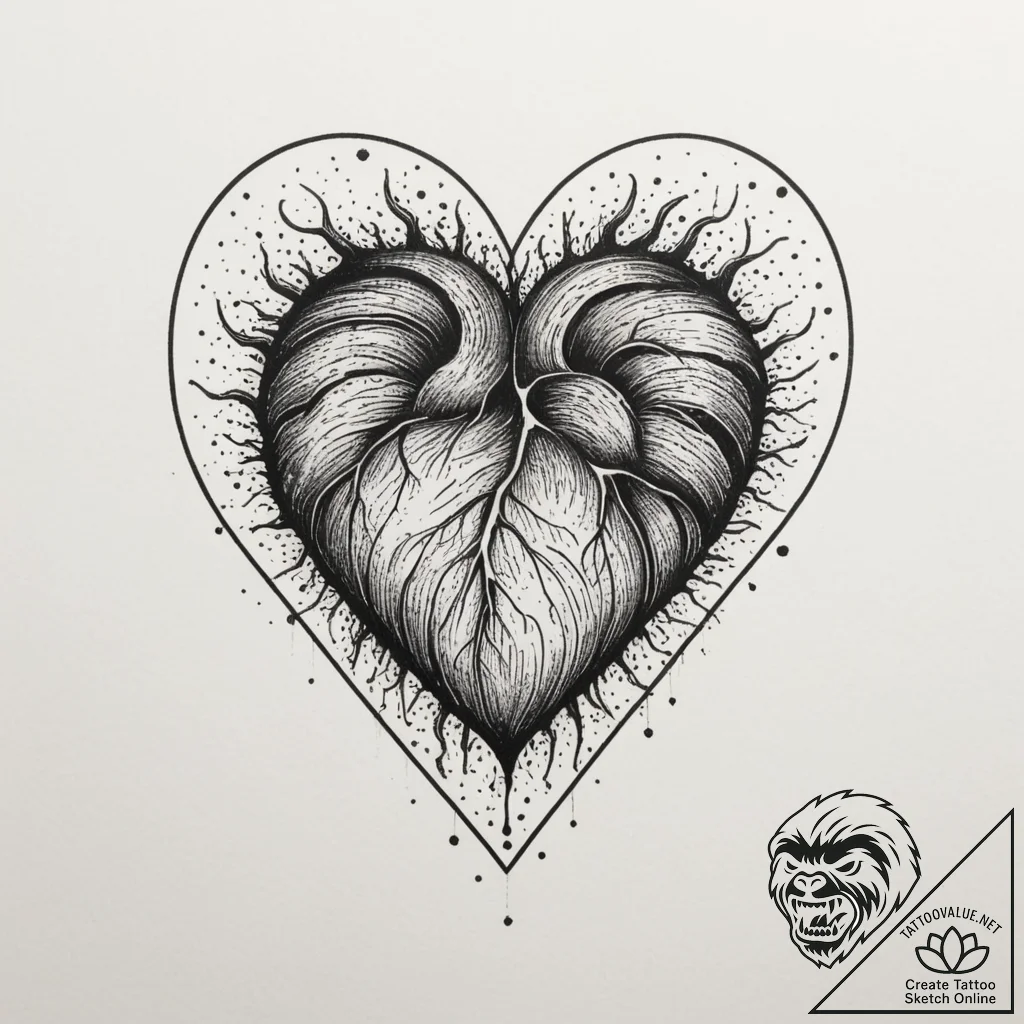 Tattoo design a heart with a subtle fingerpri... - tattoo sketch (№1754735646_0, 09.08.2025 10:34) — tattoovalue.net