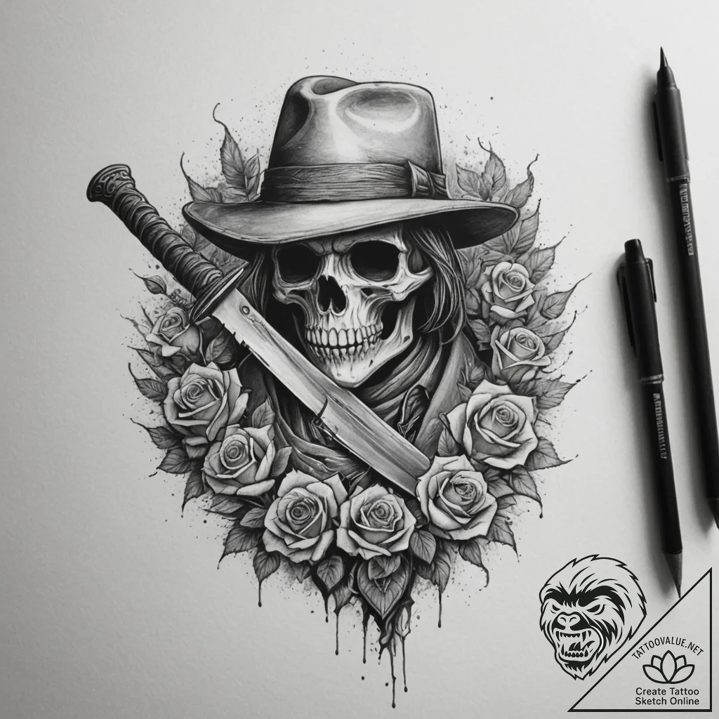 A hunter from bloodborne with saw cleaver, ta... - tattoo sketch (№1754736852_0, 09.08.2025 10:54) — tattoovalue.net