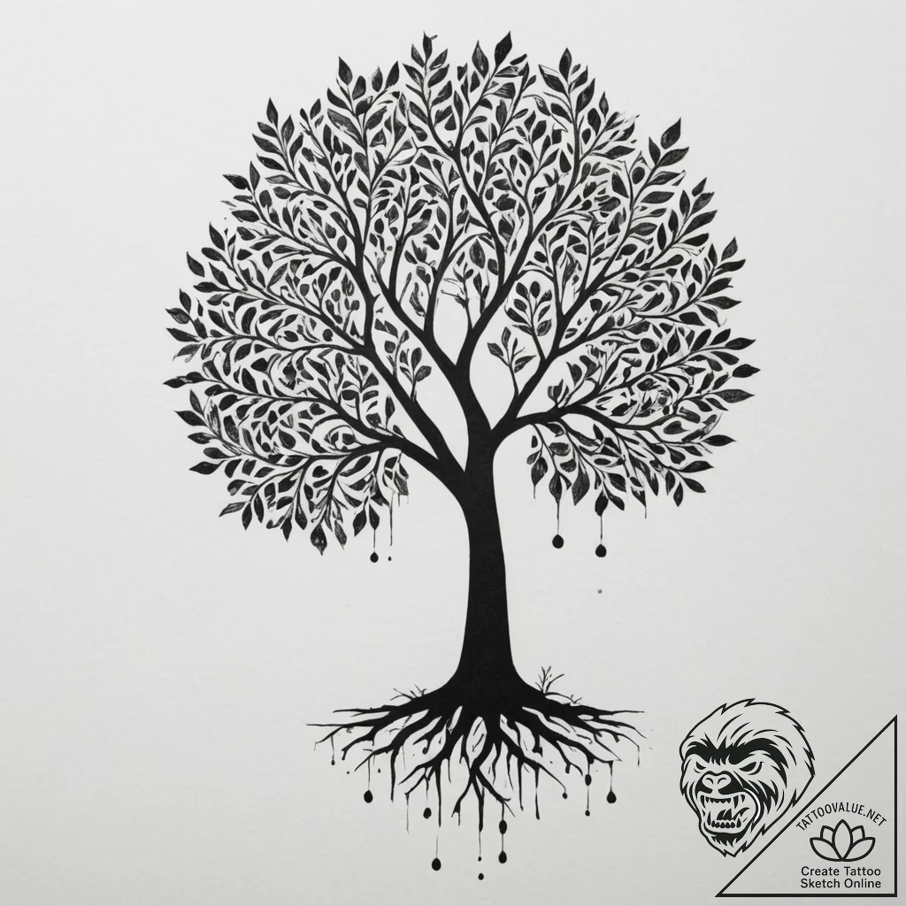 Tattoo design a tree silhouette whose leaves... - tattoo sketch (№1754737052_0, 09.08.2025 10:57) — tattoovalue.net