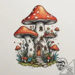 Tattoo design a whimsical mushroom house., ta… – tattoo sketch (№1754737648_0, 09.08.2025 11:07) — tattoovalue.net