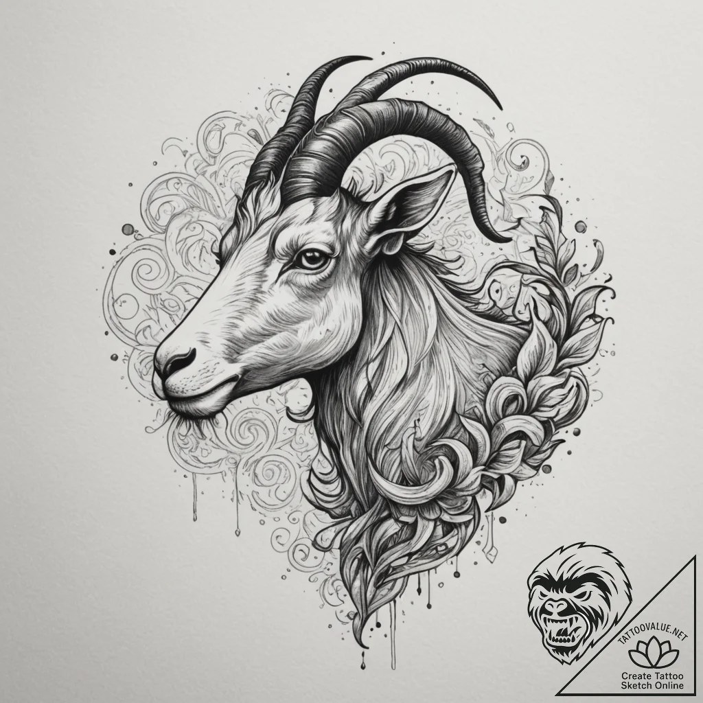 Tattoo design a capricorn goat-fish, half rea... - tattoo sketch (№1754738651_0, 09.08.2025 11:24) — tattoovalue.net