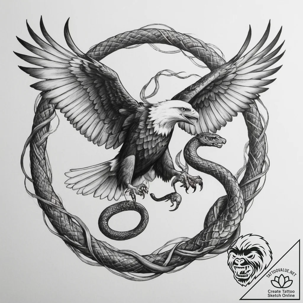 An eagle fighting a snake - tattoo sketch (№1754740266_0, 09.08.2025 11:51) — tattoovalue.net