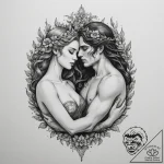 Hades and persephone’s embrace, tattoo flash… – tattoo sketch (№1754740665_0, 09.08.2025 11:57) — tattoovalue.net