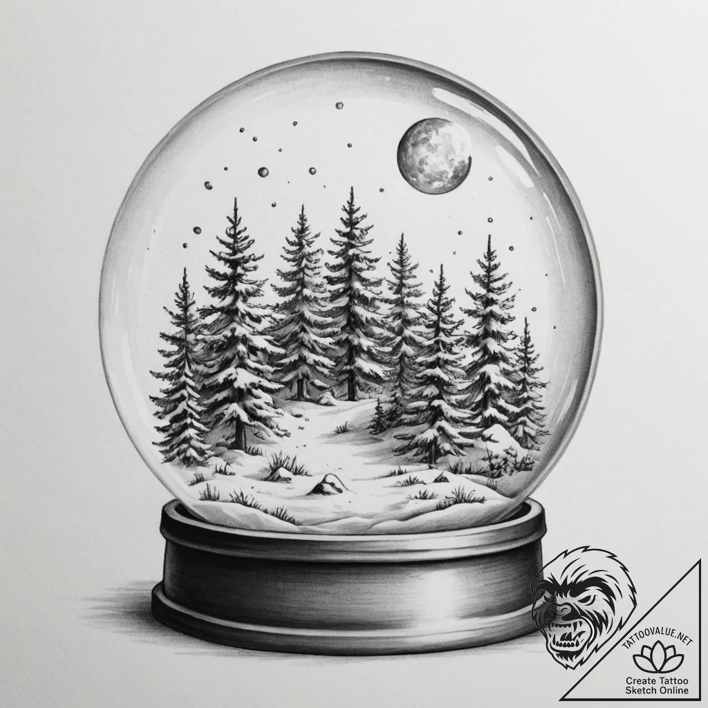 The view from inside a snow globe., tattoo li... - tattoo sketch (№1754741065_0, 09.08.2025 12:04) — tattoovalue.net