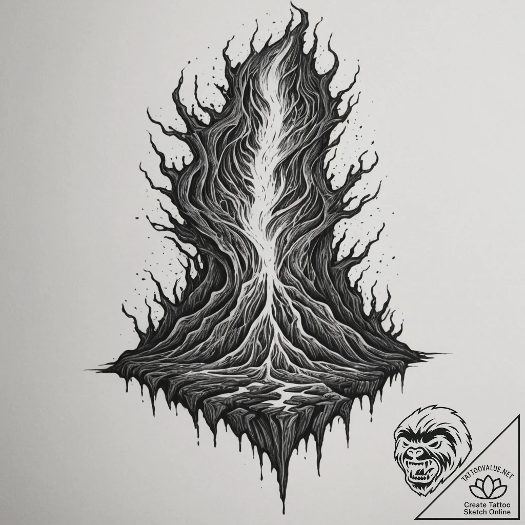 Tattoo sketch molten lava flowing, showing ra... - tattoo sketch (№1754742678_0, 09.08.2025 12:31) — tattoovalue.net