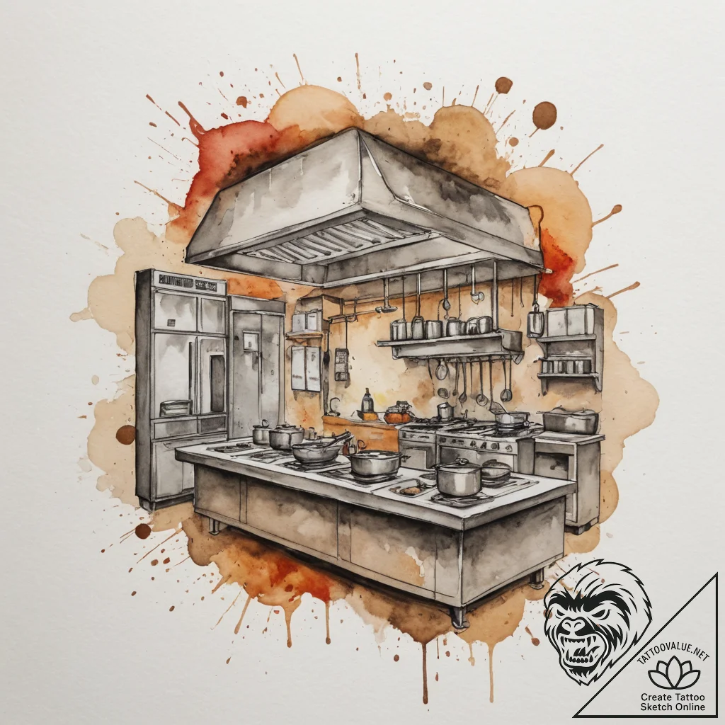 The inside of a bustling, chaotic commercial... - tattoo sketch (№1754743885_0, 09.08.2025 12:51) — tattoovalue.net