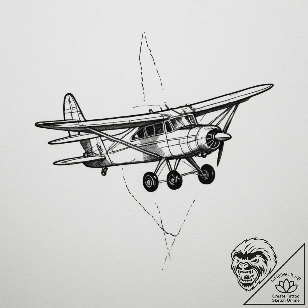 Airplane, tattoo drawing outline, old school... - tattoo sketch (№1754744486_0, 09.08.2025 13:01) — tattoovalue.net