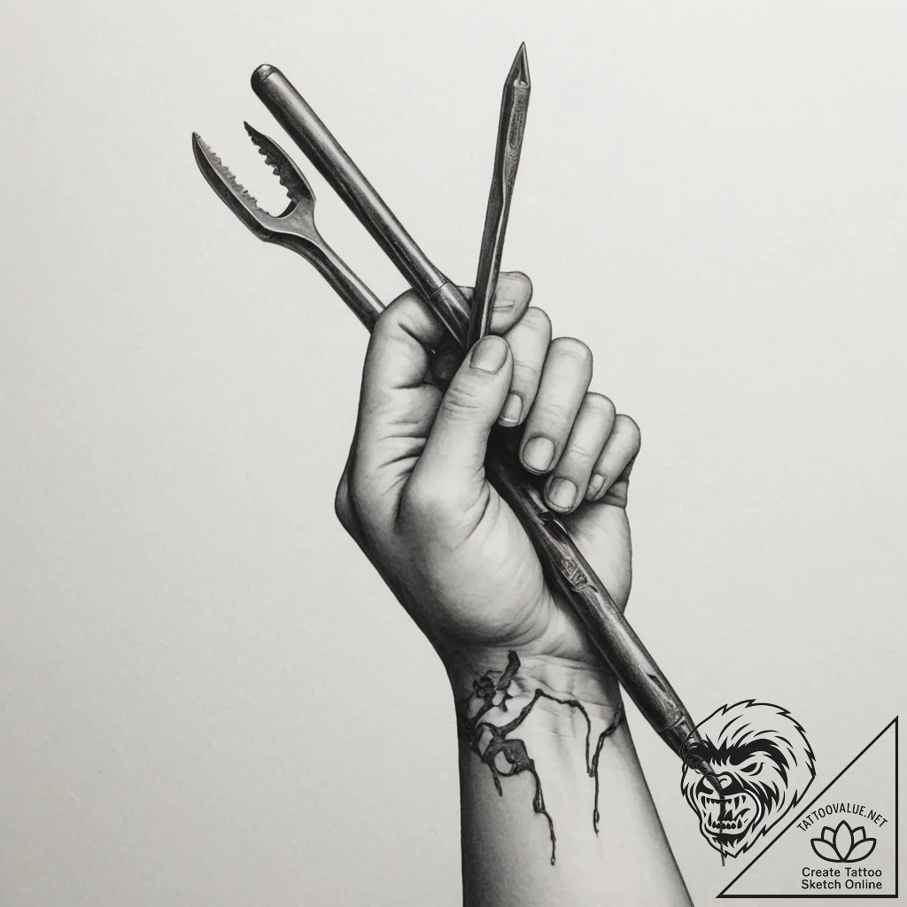A shot of a person's hands, worn and callouse... - tattoo sketch (№1754744891_0, 09.08.2025 13:08) — tattoovalue.net