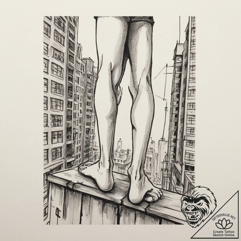 A person's feet dangling over the edge of a s... - tattoo sketch (№1754747272_0, 09.08.2025 13:47) — tattoovalue.net