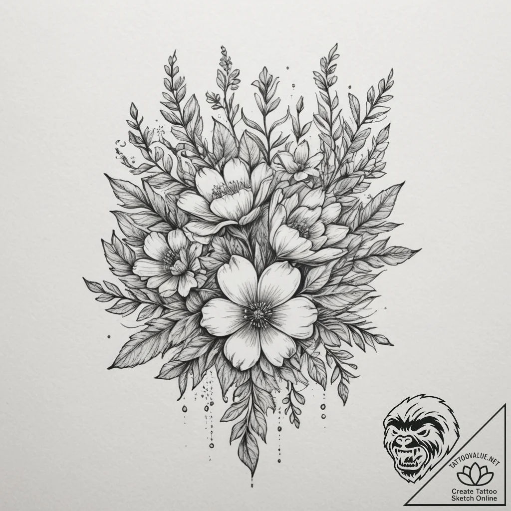 Tattoo design a secret garden with glowing fl... - tattoo sketch (№1754747469_0, 09.08.2025 13:51) — tattoovalue.net