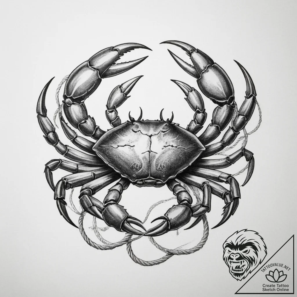 Tattoo design a detailed cancer crab, with sa... - tattoo sketch (№1754747863_0, 09.08.2025 13:57) — tattoovalue.net