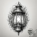 An antique lantern casting long shadows, tatt… – tattoo sketch (№1754748652_0, 09.08.2025 14:10) — tattoovalue.net