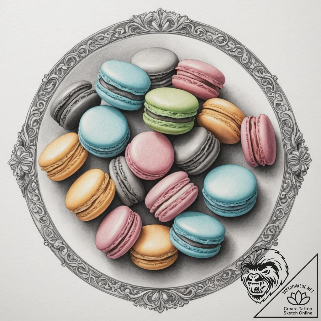 A tray of colorful french macarons., concept... - tattoo sketch (№1754750042_0, 09.08.2025 14:34) — tattoovalue.net