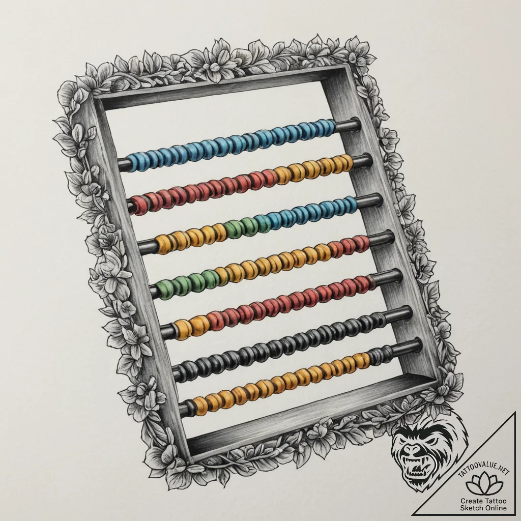 Abacus, tattoo flash sheet design, vibrant co... - tattoo sketch (№1754750832_0, 09.08.2025 14:47) — tattoovalue.net