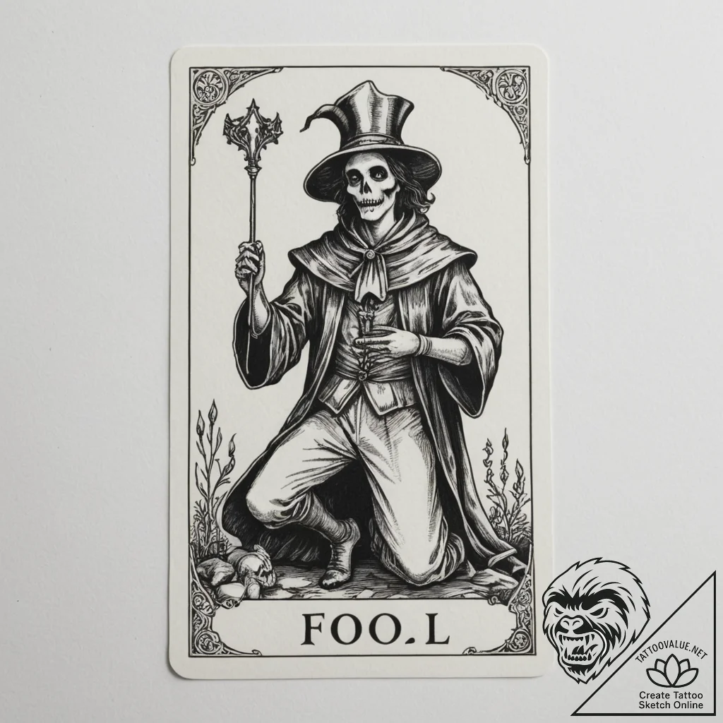 Tarot card (e.g., the fool, the magician, dea... - tattoo sketch (№1754751421_0, 09.08.2025 14:57) — tattoovalue.net