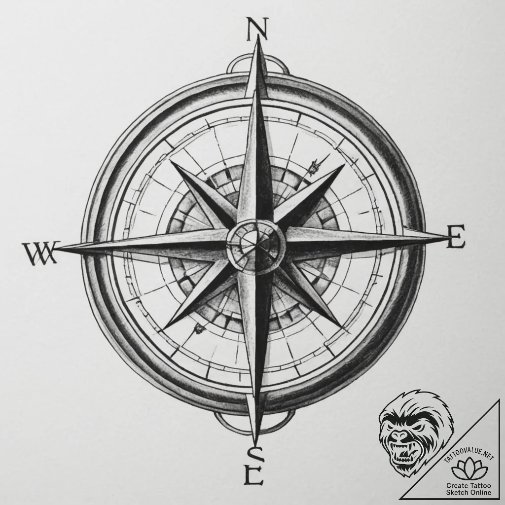 Tattoo design a small, stylized compass., tat... - tattoo sketch (№1754752603_0, 09.08.2025 15:16) — tattoovalue.net