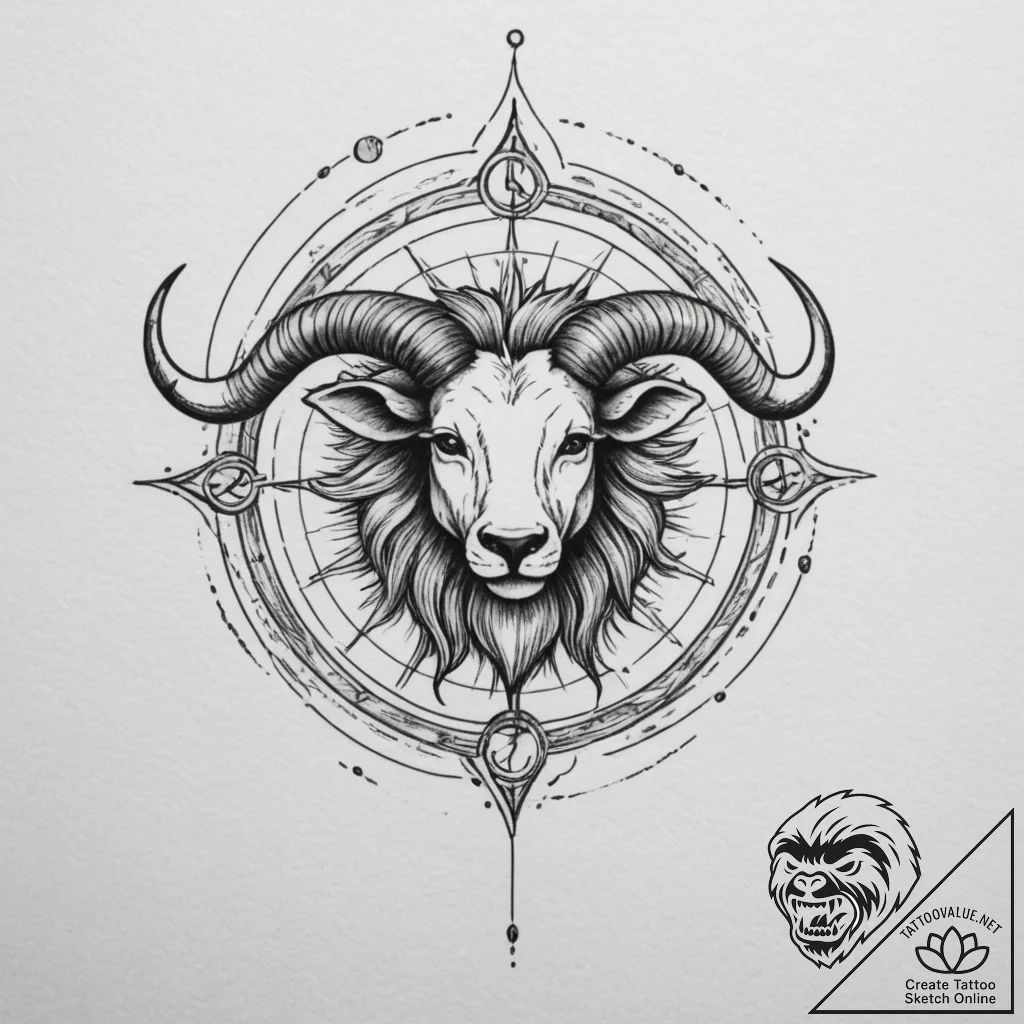 Tattoo design a zodiac symbol as if drawn in... - tattoo sketch (№1754754005_0, 09.08.2025 15:40) — tattoovalue.net