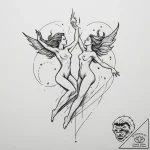 Tattoo design a “celestial dance” of two figu… – tattoo sketch (№1754754205_0, 09.08.2025 15:43) — tattoovalue.net
