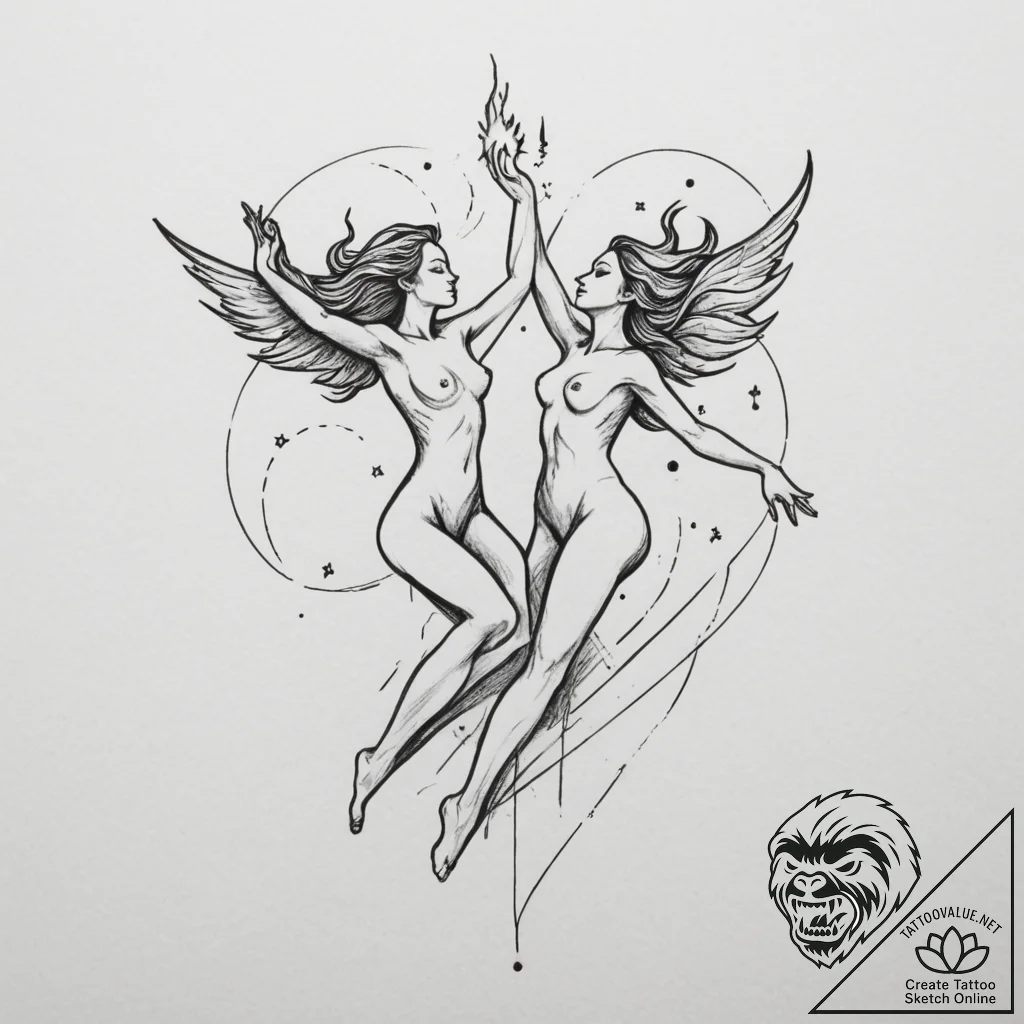 Tattoo design a "celestial dance" of two figu... - tattoo sketch (№1754754205_0, 09.08.2025 15:43) — tattoovalue.net
