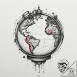 An antique globe, tattoo drawing outline, bla… – tattoo sketch (№1754754404_0, 09.08.2025 15:46) — tattoovalue.net