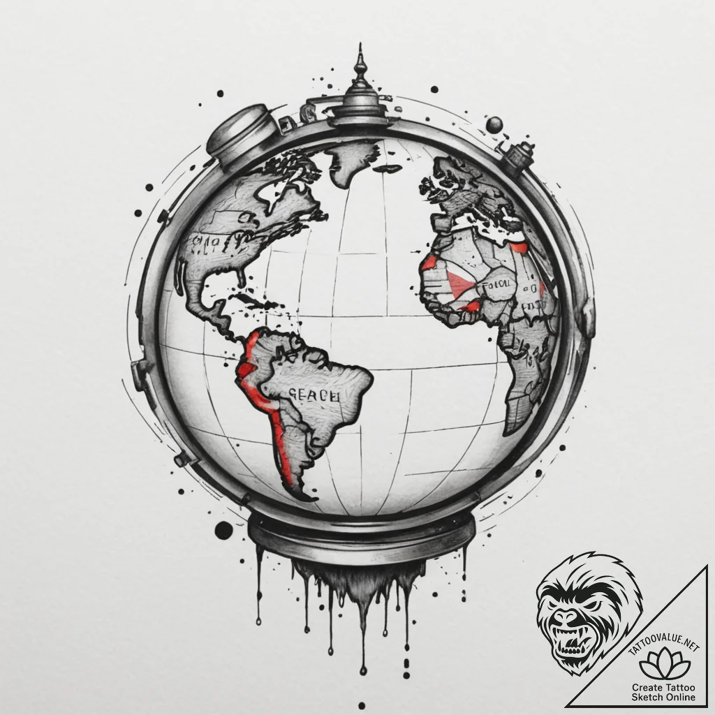 An antique globe, tattoo drawing outline, bla... - tattoo sketch (№1754754404_0, 09.08.2025 15:46) — tattoovalue.net