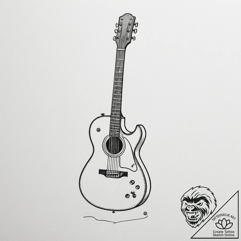 Guitar, ink illustration for tattoo, sketch t... - tattoo sketch (№1754755002_0, 09.08.2025 15:56) — tattoovalue.net