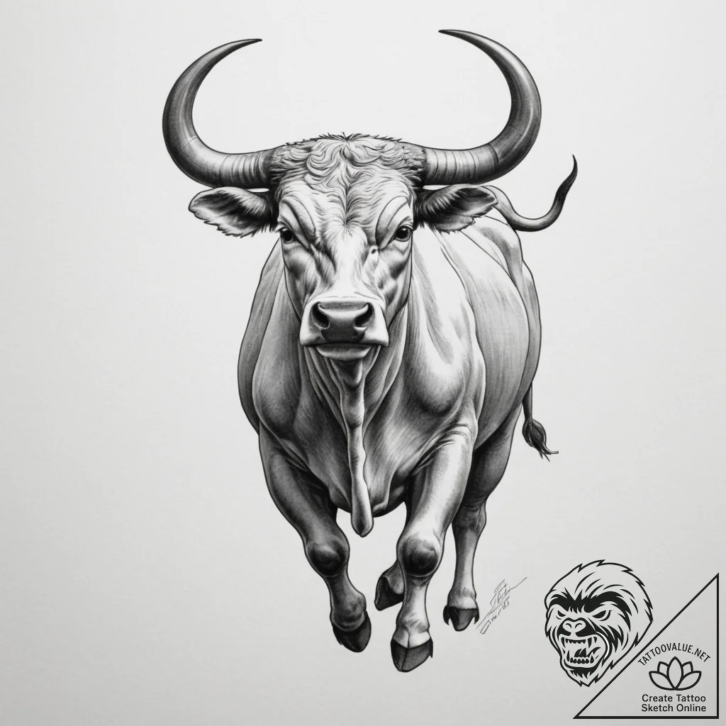 Tattoo design a detailed taurus bull in a pow... - tattoo sketch (№1754756403_0, 09.08.2025 16:20) — tattoovalue.net