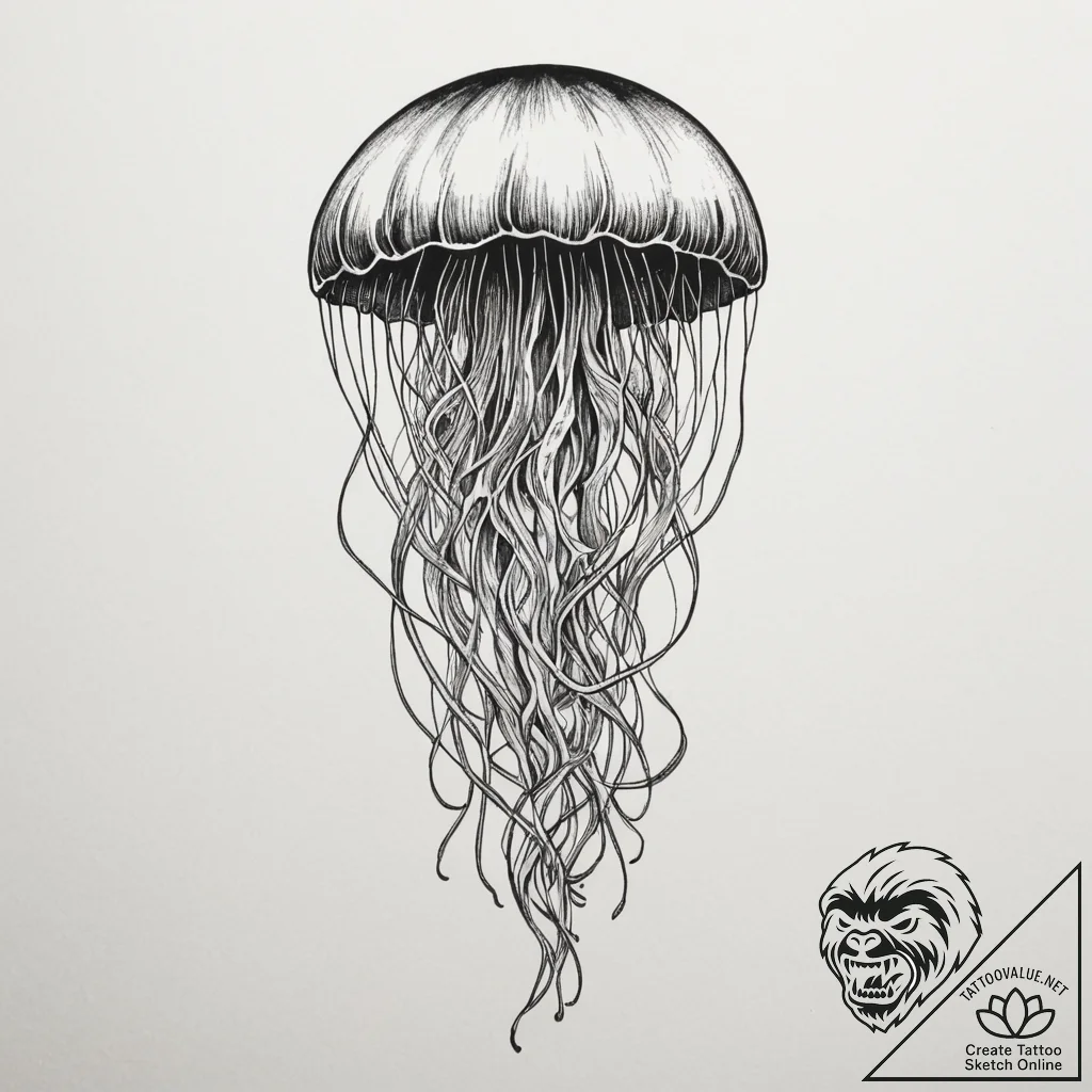 Tattoo sketch a delicate, ethereal jellyfish... - tattoo sketch (№1754756803_0, 09.08.2025 16:26) — tattoovalue.net