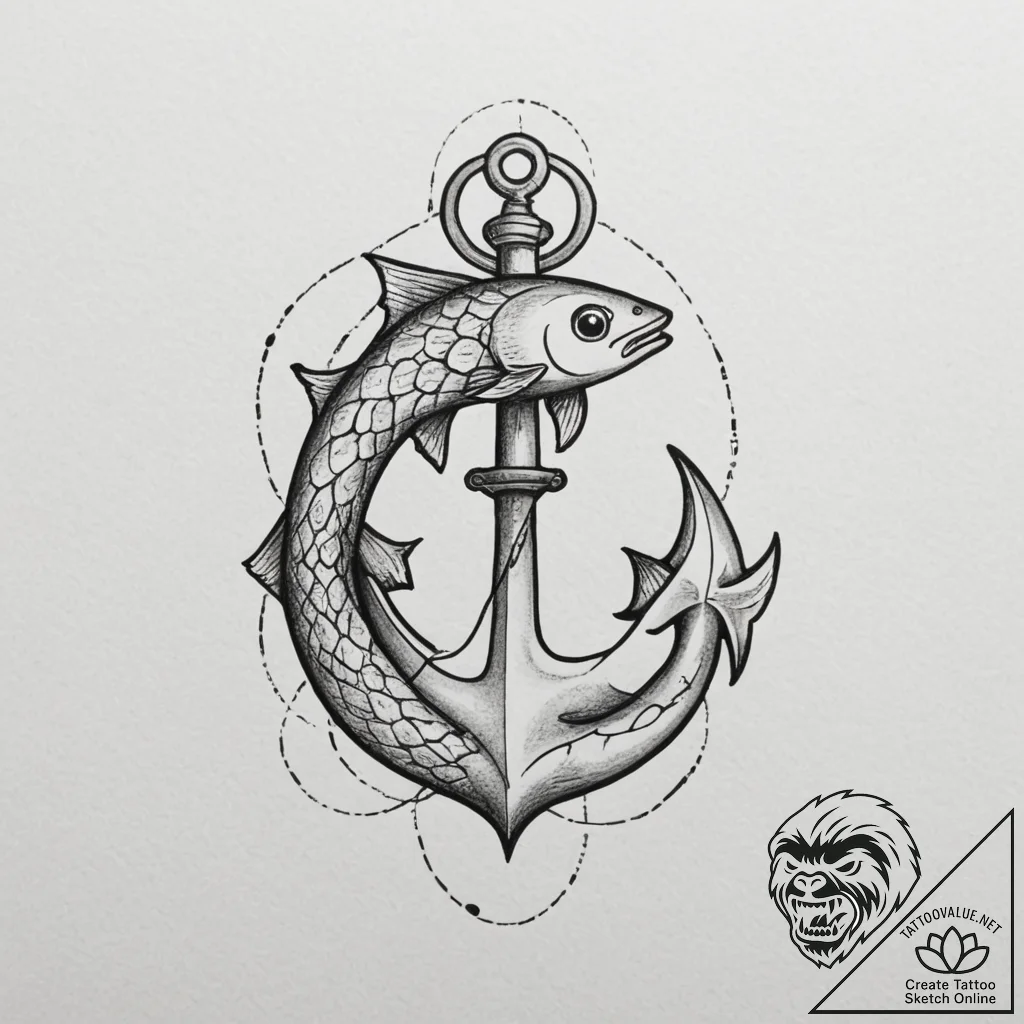 Tattoo design pisces fish with a tiny, whimsi... - tattoo sketch (№1754757006_0, 09.08.2025 16:30) — tattoovalue.net