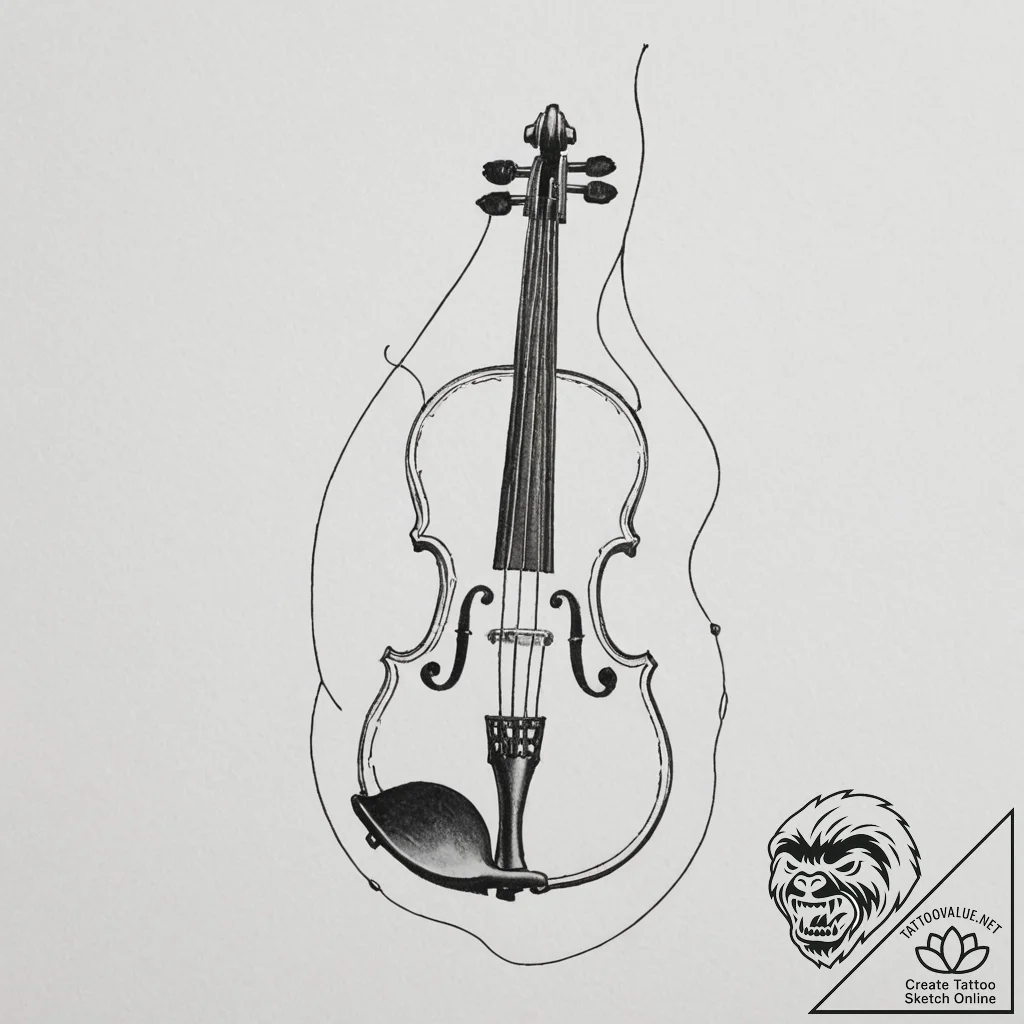 Violin, tattoo line art, on a clean white pap... - tattoo sketch (№1754757413_0, 09.08.2025 16:36) — tattoovalue.net