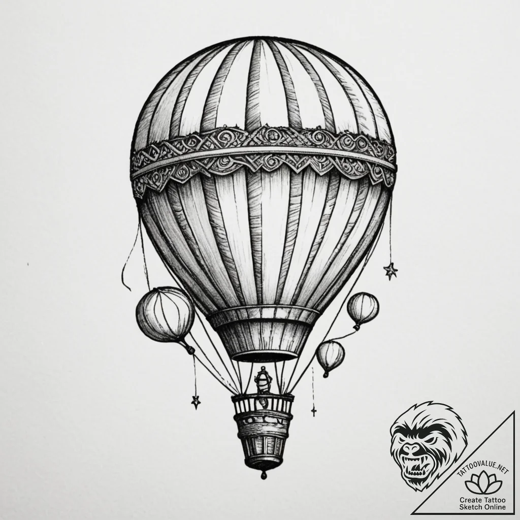 Tattoo design a small, cartoonish hot air bal... - tattoo sketch (№1754758214_0, 09.08.2025 16:50) — tattoovalue.net