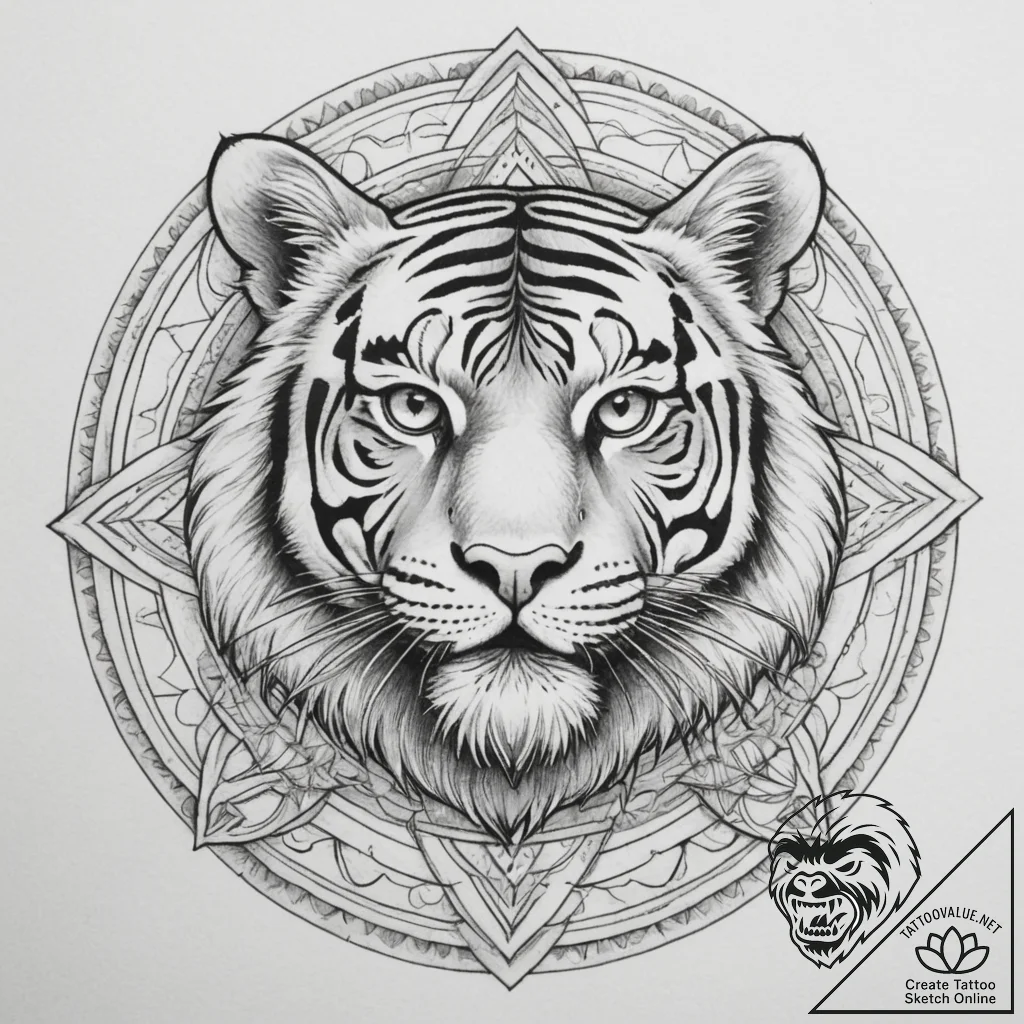 Tiger, tattoo drawing outline, rough sketchy... - tattoo sketch (№1754761234_0, 09.08.2025 17:40) — tattoovalue.net