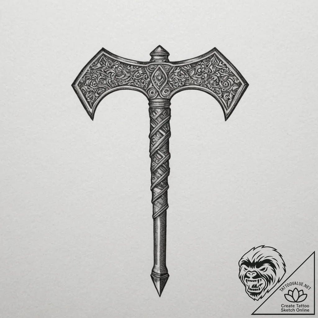 Tomahawk, tattoo line art, minimalist tattoo... - tattoo sketch (№1754761833_0, 09.08.2025 17:50) — tattoovalue.net