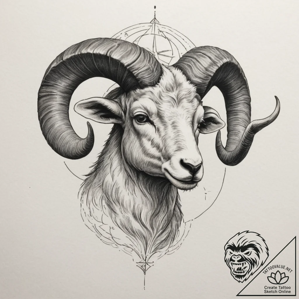 Tattoo sketch an aries ram's head with a cele... - tattoo sketch (№1754762632_0, 09.08.2025 18:03) — tattoovalue.net