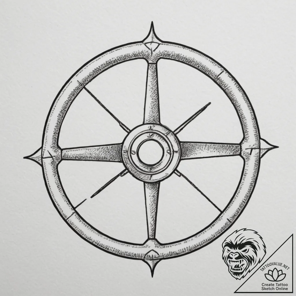 Steering wheel, tattoo line art, on a clean w... - tattoo sketch (№1754763231_0, 09.08.2025 18:13) — tattoovalue.net