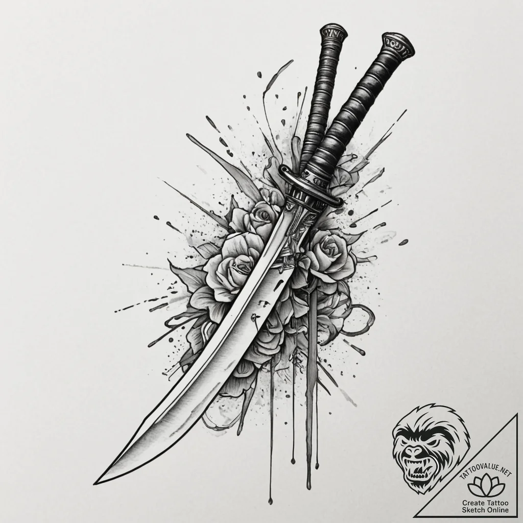 Tattoo design a samurai sword with a digital... - tattoo sketch (№1754763830_0, 09.08.2025 18:23) — tattoovalue.net
