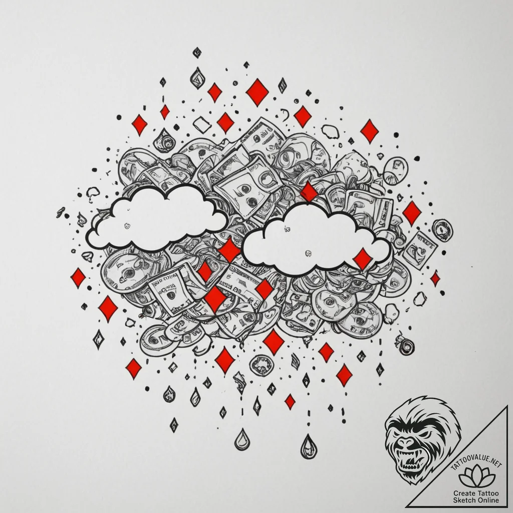 Tattoo sketch a pixelated cloud raining money... - tattoo sketch (№1754766651_0, 09.08.2025 19:10) — tattoovalue.net