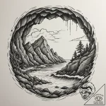 The view from inside a cave looking out at a… – tattoo sketch (№1754766851_0, 09.08.2025 19:14) — tattoovalue.net