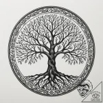 A graphic tattoo design featuring the tree of… – tattoo sketch (№1754767646_0, 09.08.2025 19:27) — tattoovalue.net