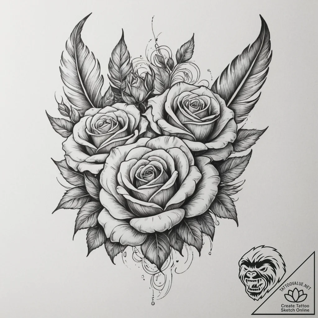 Tattoo sketch a delicate feather with intrica... - tattoo sketch (№1754768466_0, 09.08.2025 19:41) — tattoovalue.net