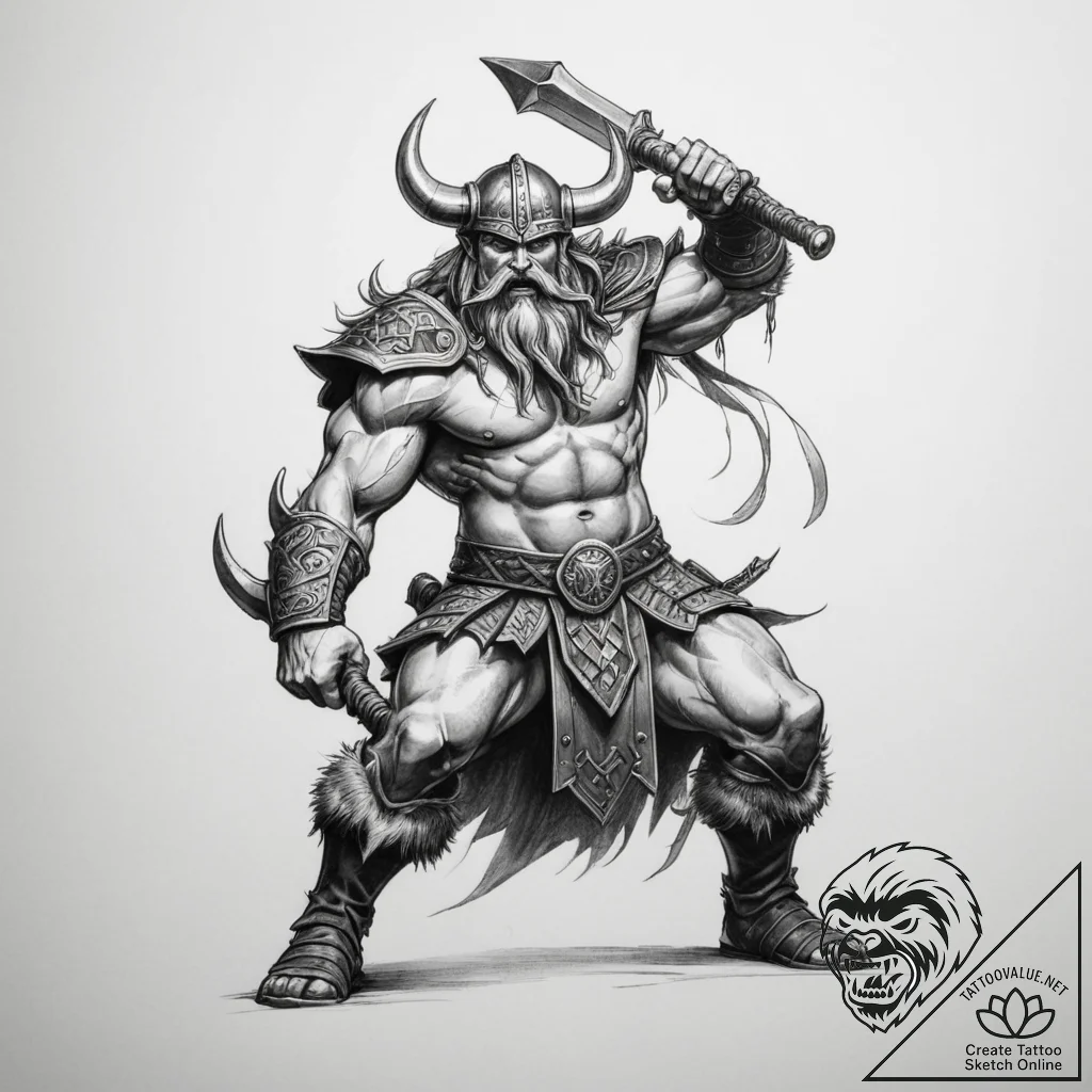 Tattoo sketch a viking berserker in mid-battl... - tattoo sketch (№1754768866_0, 09.08.2025 19:47) — tattoovalue.net