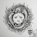 Tattoo sketch a stylized sun and moon intertw… – tattoo sketch (№1754769266_0, 09.08.2025 19:54) — tattoovalue.net