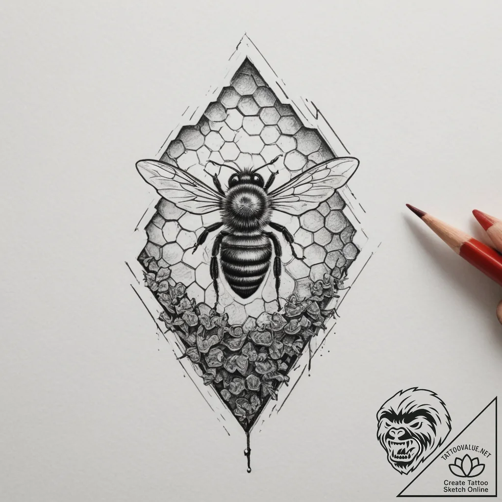 A beekeeper inspecting a honeycomb frame., ta... - tattoo sketch (№1754769467_0, 09.08.2025 19:57) — tattoovalue.net