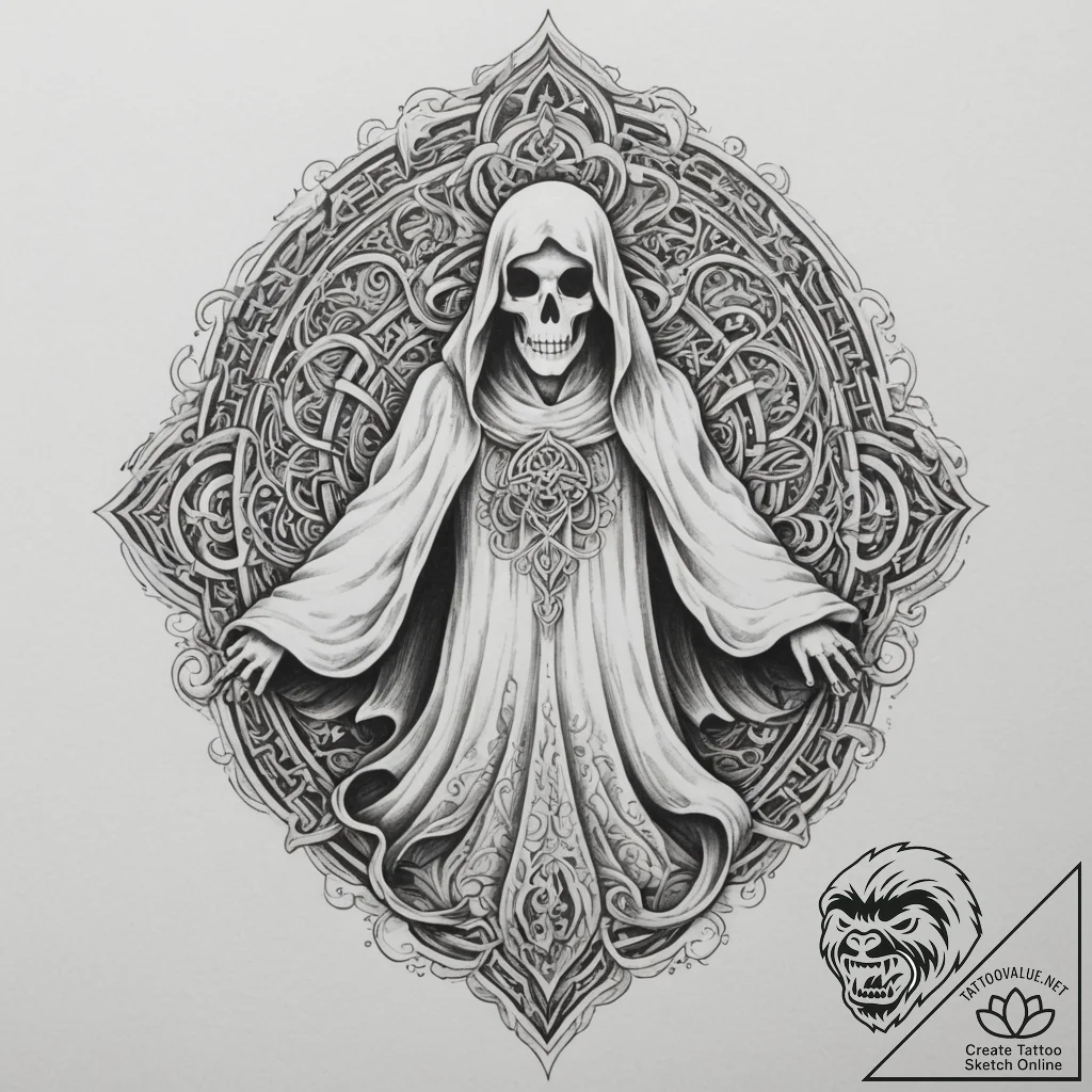 Tattoo sketch a stylized ghost from a maze ga... - tattoo sketch (№1754769667_0, 09.08.2025 20:01) — tattoovalue.net