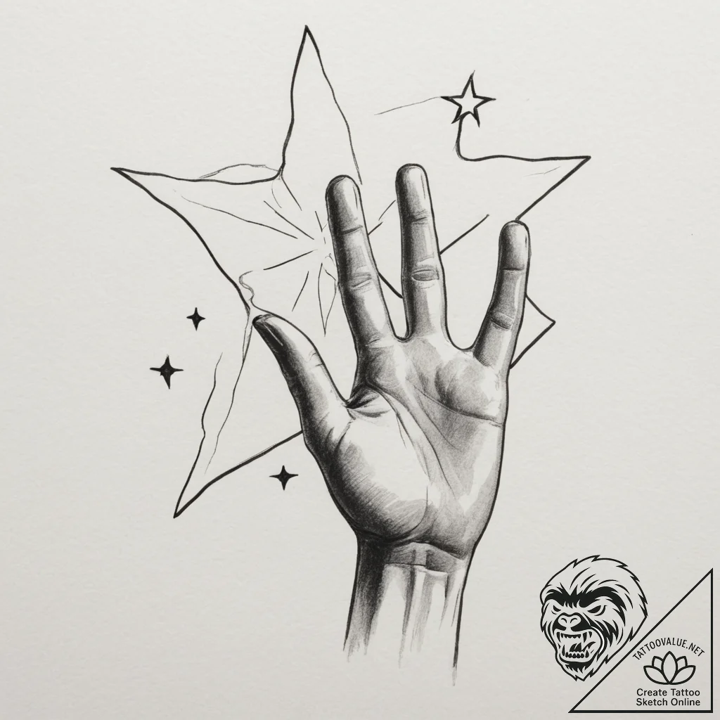 Tattoo sketch a hand reaching for a star thro... - tattoo sketch (№1754770265_0, 09.08.2025 20:11) — tattoovalue.net