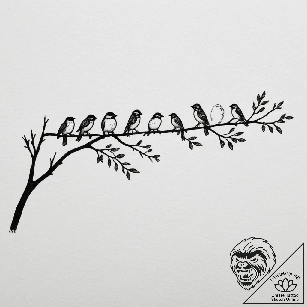 Tattoo sketch a family of birds perched on a... - tattoo sketch (№1754770467_0, 09.08.2025 20:14) — tattoovalue.net