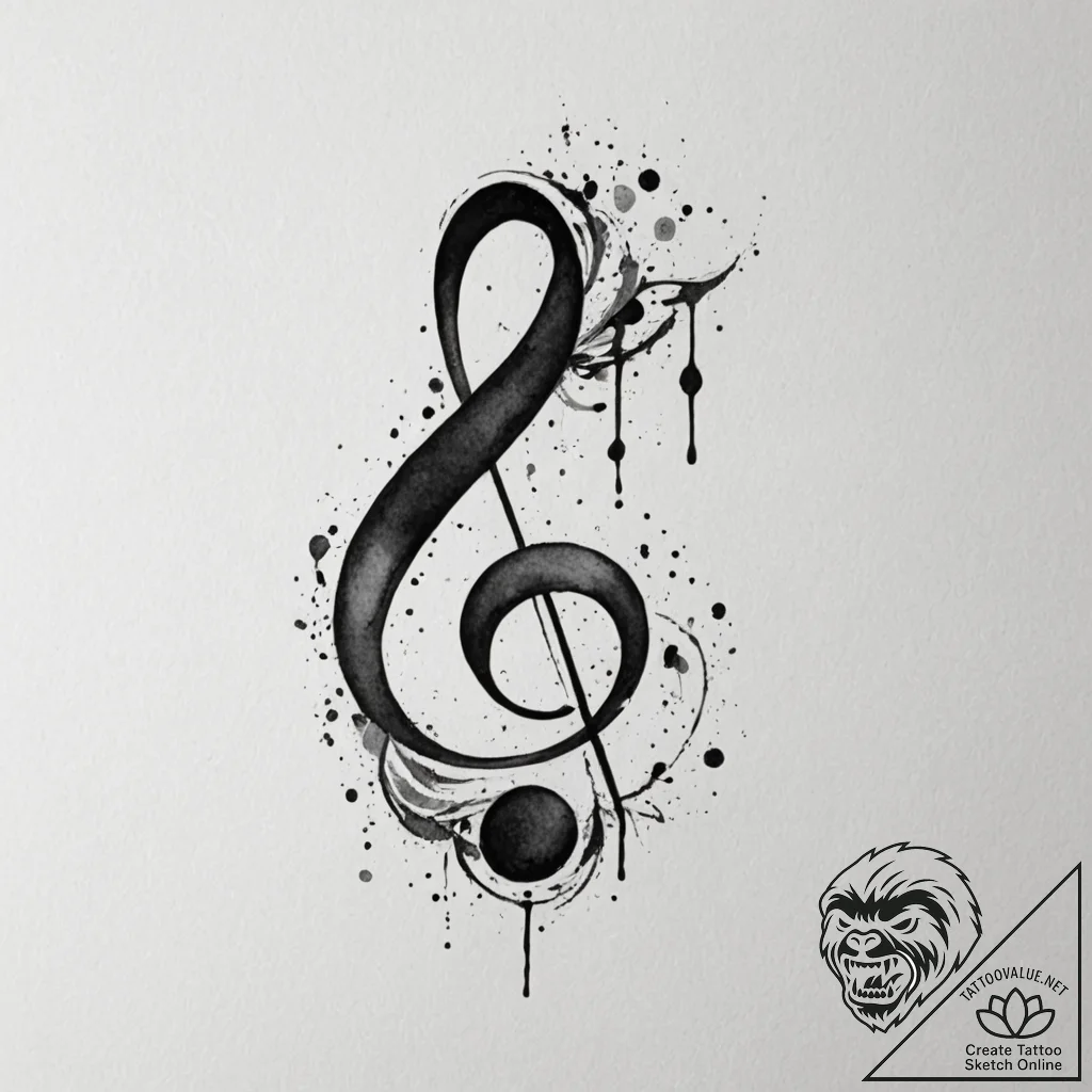 Bass clef, concept art for tattoo, fine lines... - tattoo sketch (№1754770667_0, 09.08.2025 20:17) — tattoovalue.net